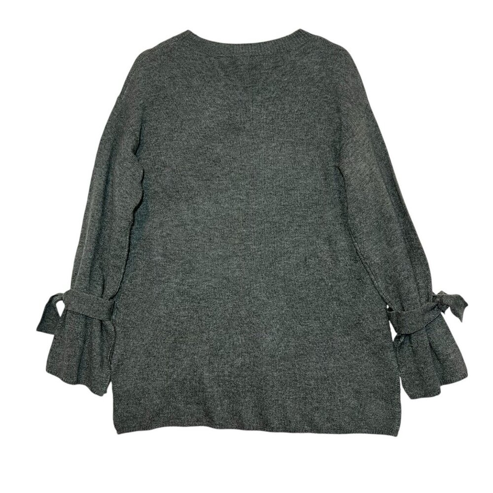 Halogen Women's Wool Blend Sweater Tie Sleeves Gray Small Size Preppy Work - Picture 3 of 9